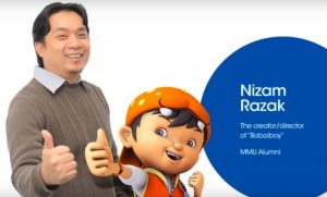 Mohd Nizam Abd Razak graduated in 2005 with a Bachelor of Multimedia (Hons.) (Film and Animation) from Multimedia University (MMU). Nizam is the Managing Director (Founder) of Animonsta Studios Sdn. Bhd., an animation content developer, specialising in feature films, TV series, merchandising and other related products in the intellectual property business. The popular BoBoiBoy animated series in 2011 brought Nizam fame and international recognition.